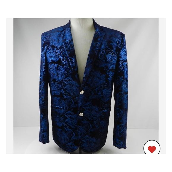 Large blazer-Cloud Style Blue Floral Pattern Velvet - Picture 2 of 10